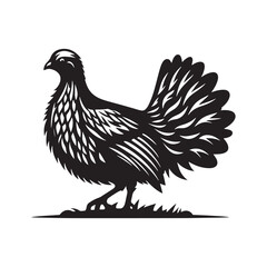 Greater Prairie Chicken Vector Silhouette, Vibrant Grassland Bird Design, Detailed Avian Outline, Nature-Inspired Prairie Fowl Art Illustration.
