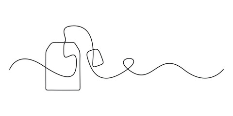 Continuous single line drawing tea bag vector illustration