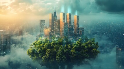 A city integrated with AI weather control to combat climate change