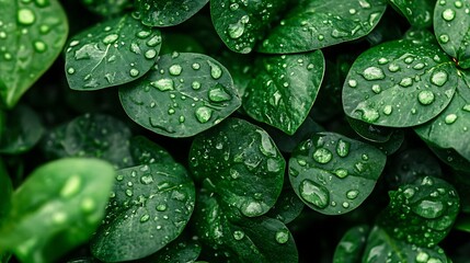 Raindrops on leaves offer a refreshing glimpse into nature's simple beauty.