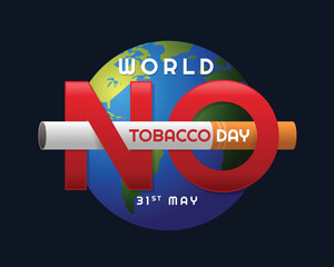 World No Tobacco day - Red NO letter cross cigarette on circle globe world and dark blue background vector design