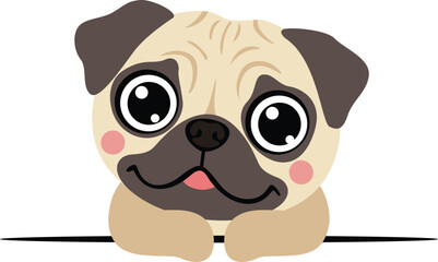 Friendly Looking Pug Dog Peeking