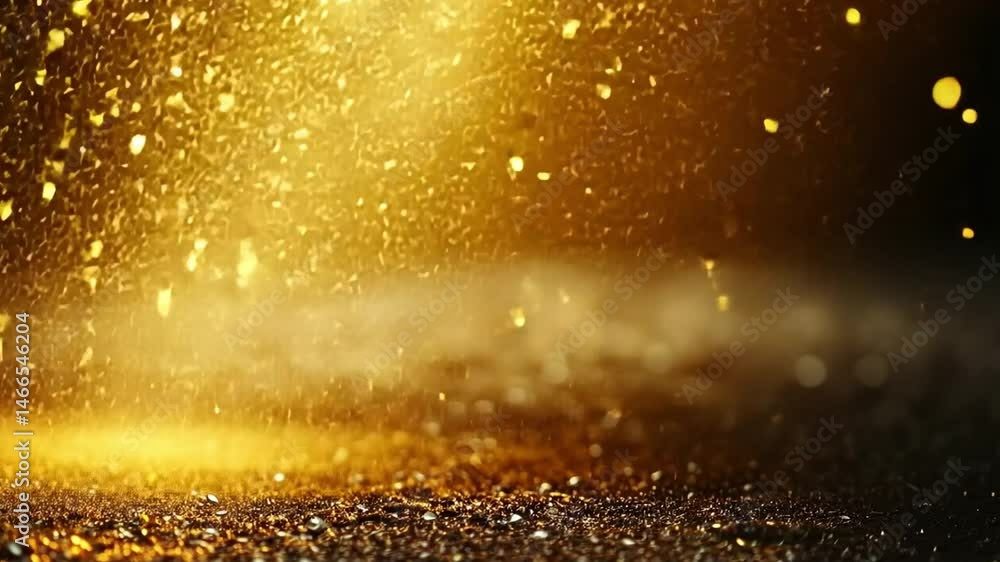 Poster golden particles shimmer in air, creating magical atmosphere with warm glow and sparkling effect, ev