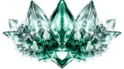 Symmetrical Teal Crystal Cluster Formation, cut out transparent