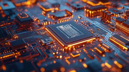 Obraz premium Advanced circuit board with glowing processor