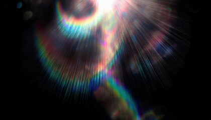 abstract rainbow light streaks and prism flare on black background for digital design, print art, branding, or sci-fi web graphic

