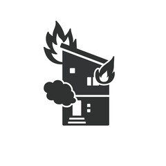 住宅　火事のシルエットイラスト  © Toko