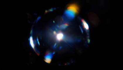 ethereal lens flare with spectral bursts on black background for sci-fi design, digital art, print poster, or web interface graphic

