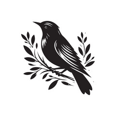 Grey Catbird Vector Silhouette, Sleek Bird Design, Detailed Avian Outline, Nature-Inspired Artwork, Elegant Songbird Illustration, Wild Bird.
