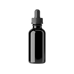 sleek black dropper bottle, perfect for essential oils or serums, stands elegantly against plain background, showcasing its modern design and functionality