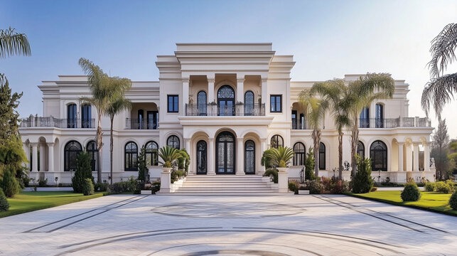 Elegant house facade with refined architectural details, embodying timeless sophistication and welcoming charm