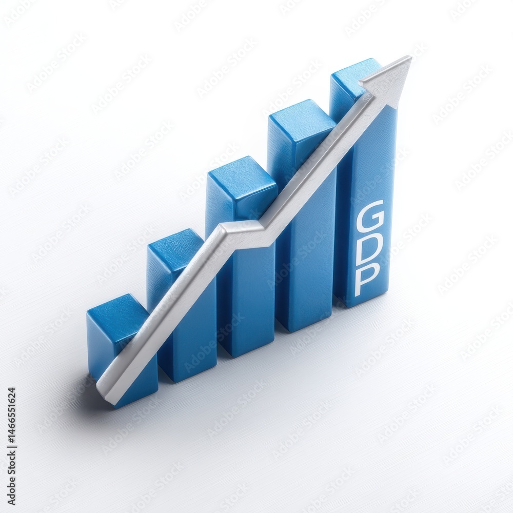 Poster a 3d bar graph with an upward arrow and the letters 