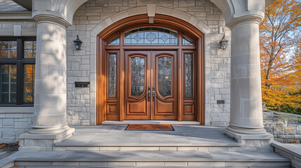 Fototapeta premium Elegant house facade with refined architectural details, embodying timeless sophistication and welcoming charm