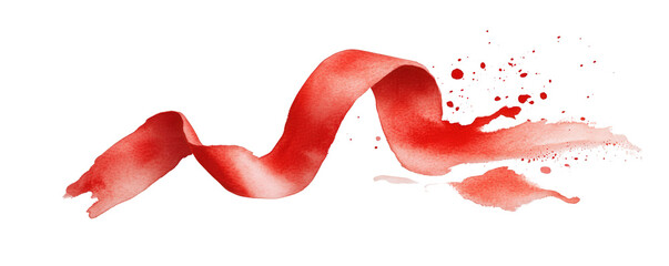 Fototapeta premium Red ribbon in watercolor style isolated on transparent background and paper texture