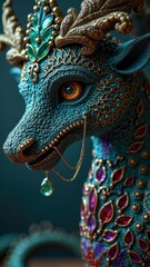 Obraz premium Intricately designed fantasy dragon adorned with jewels and gold chain