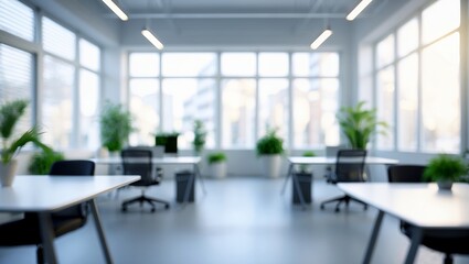 Bright minimalist office with natural light and plants