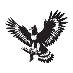 Harpy Eagle Vector Silhouette, Majestic Bird of Prey, Detailed Avian Design, Powerful Eagle Outline, Nature-Inspired Wildlife Art Illustration.
