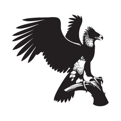 Harpy Eagle Vector Silhouette, Majestic Bird of Prey, Detailed Avian Design, Powerful Eagle Outline, Nature-Inspired Wildlife Art Illustration.
