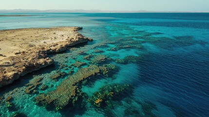 Obraz premium Expansive coastal view of vibrant coral reefs.