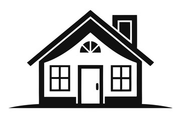 Simple black and white house icon stands featuring a chimney and two windows