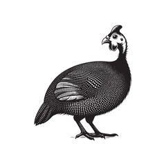 Helmeted Guineafowl Vector Silhouette, Elegant Ground Bird Design, Detailed Avian Outline, Nature-Inspired Wildlife Art, Unique Bird Illustration.