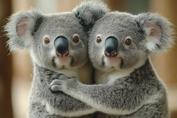 Selbstklebende Fototapeten Two cute koala bears hugging closely together © Jikno