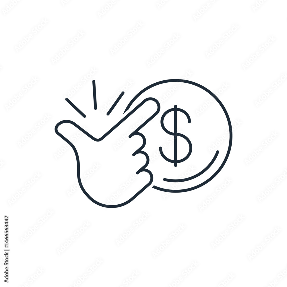Poster dollar and click of fingers. easy operations with money.vector linear icon illustration isolated on 