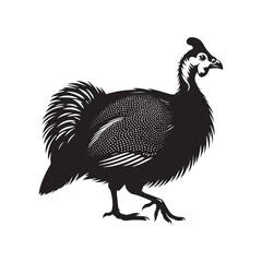 Helmeted Guineafowl Vector Silhouette, Elegant Ground Bird Design, Detailed Avian Outline, Nature-Inspired Wildlife Art, Unique Bird Illustration.