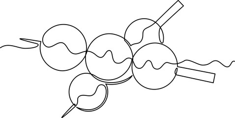 one line art Takoyaki vector illustration. line art, one continuous line, simple, hand drawn and sketch style. for icons, symbols, signs or logos. PNG