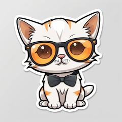 Fototapeta premium Cute Cartoon Cat Wearing Sunglasses and Bow Tie