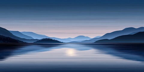 Obraz premium Serene Blue Mountain Lake Reflection at Dusk with Natures Peace.