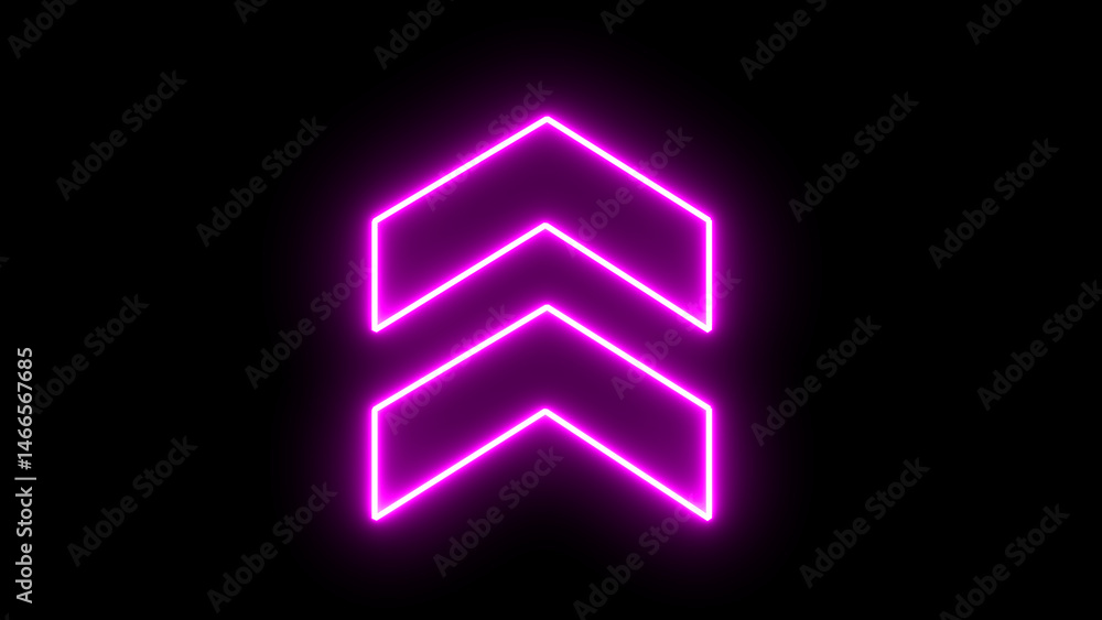 Poster glowing neon two color arrow up directional icon. abstract neon flash lightning arrow uploading