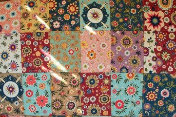 Vibrant floral quilt pattern with diverse colorful flower designs