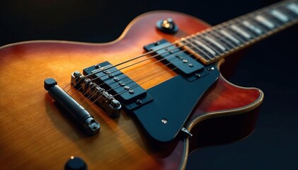 Fototapeta premium Aged blues guitar in soft light, showing body details and finish , light, blues, detail