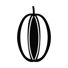 starfruit carambola vector silhouette icon, black and white illustration of fruits.