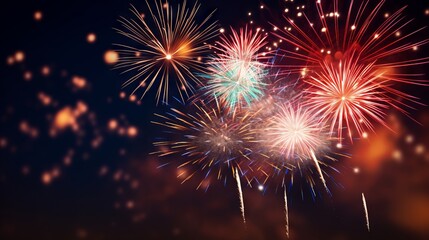 Naklejka premium Firework Explosion Illuminating Night Sky Celebrating Happy New Year