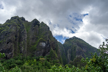 Vaipo waterfall in Hakaui valley, Nuku Hiva, French Polynesia’s wild nature