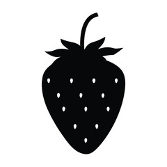 strawberry vector silhouette icon, black and white illustration of fruits.