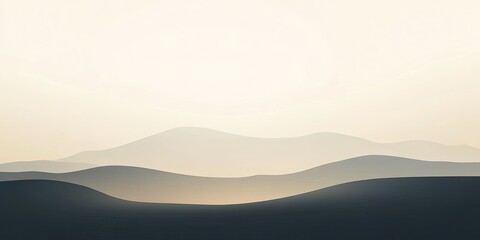 Misty Mountain Layers Minimalist Landscape at Sunrise.