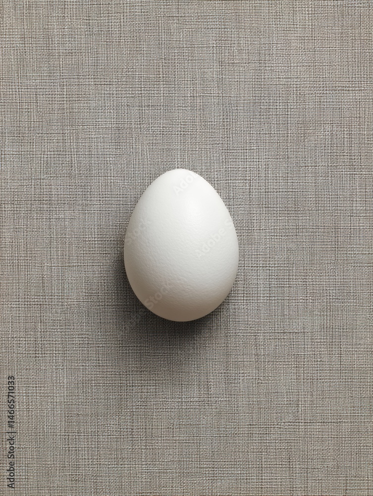 Poster White Egg Resting on Subtle Checkered Cloth Background in a Simple and Clean Presentation Generative AI