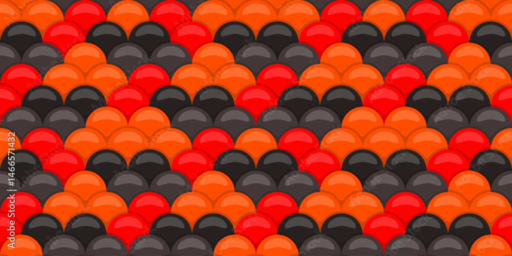 Poster vibrant seamless pattern of overlapping red, orange, and black circles, creating a dynamic scales or