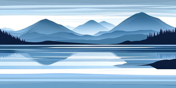 Blue Serenity Mountain Lake Reflection in Peaceful Landscape.