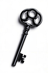 A black skeleton key on a white background