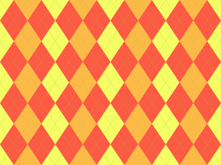 Vibrant argyle pattern in yellow, orange, and coral.  Perfect for backgrounds, textiles, or playful designs.  The geometric diamond shapes create a dynamic, energetic feel.