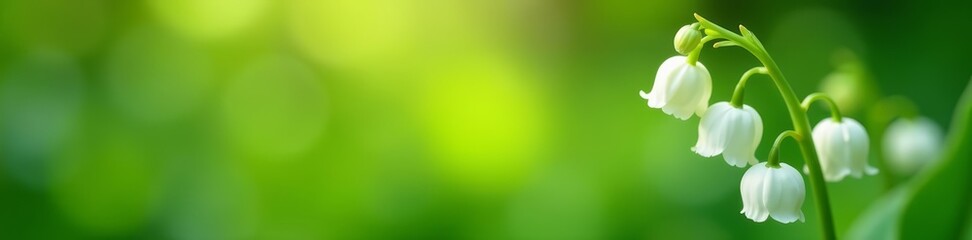 Close-up of lily of the valley with soft focus background, flowers, delicate, green