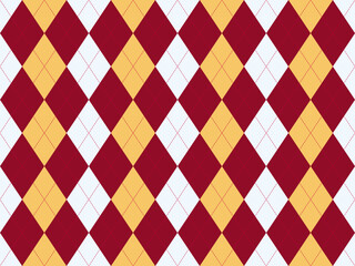 Vibrant argyle pattern in red, gold, and white.  Perfect for backgrounds, textiles, or fashion designs.  This geometric design evokes a sense of classic style and sophistication.