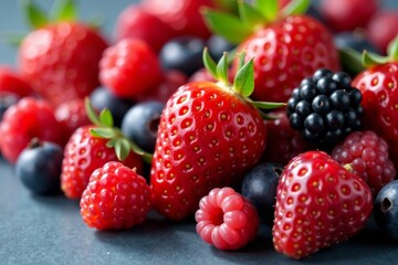 Obraz premium Close up of mixed berries collection with clipping path for easy selection, nutritious, harvest, antioxidant