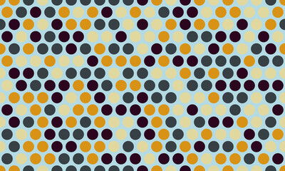 Abstract geometric pattern featuring a dynamic interplay of circles in muted gold, dark purple, and slate gray on a pale blue background.