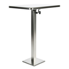Obraz premium Sleek stainlesssteel square table with white top stands on a black backdrop a modern design