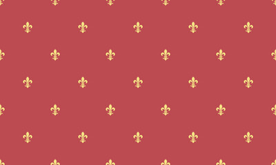 Elegant gold fleurdelis pattern on a rich red background.  Perfect for wallpaper, textile design, or adding a touch of regal sophistication to any project.